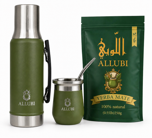 ALLUBI Yerba Mate Set – 1L Thermos, Mate Cup with Bombilla & 250g Yerba Mate