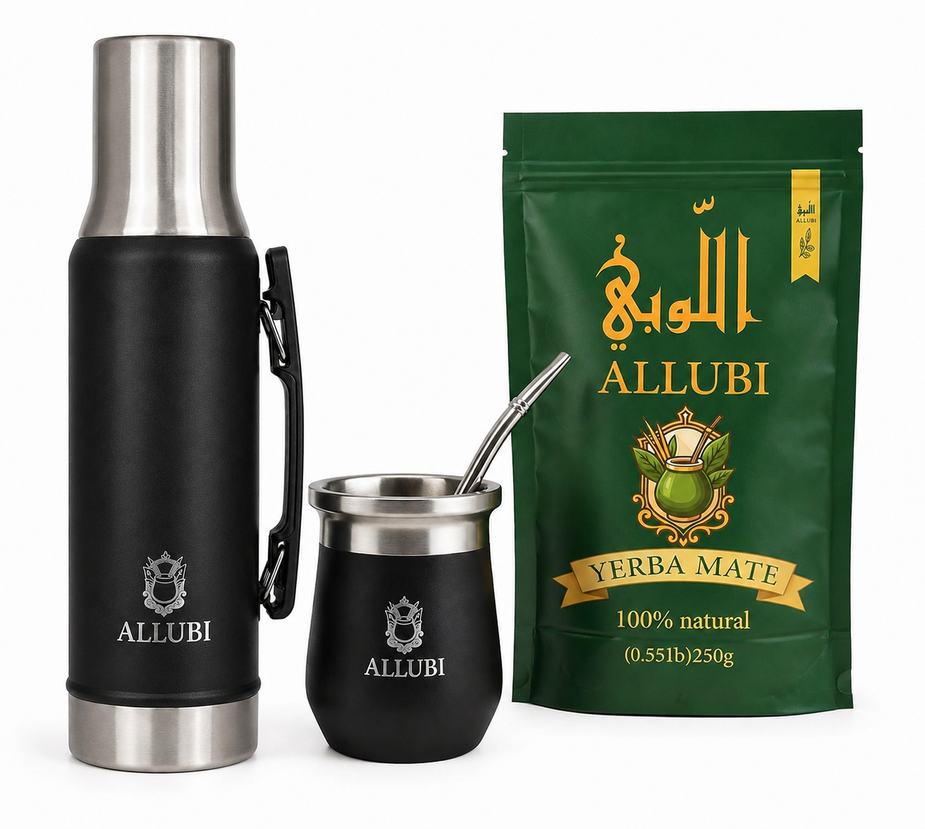 ALLUBI Yerba Mate Set – 1L Thermos, Mate Cup with Bombilla & 250g Yerba Mate