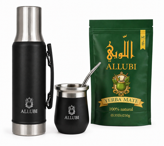 ALLUBI Yerba Mate Set – 1L Thermos, Mate Cup with Bombilla & 250g Yerba Mate