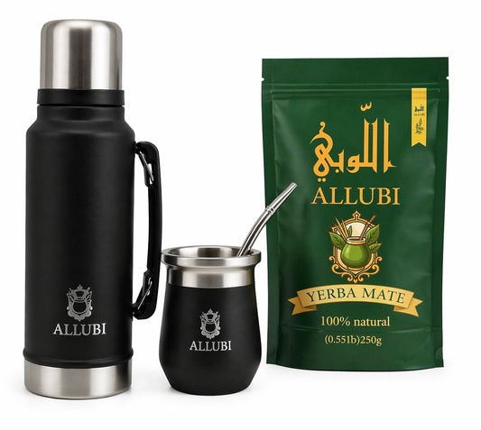 ALLUBI Yerba Mate Set – 1L Thermos, Mate Cup with Bombilla & 250g Yerba Mate