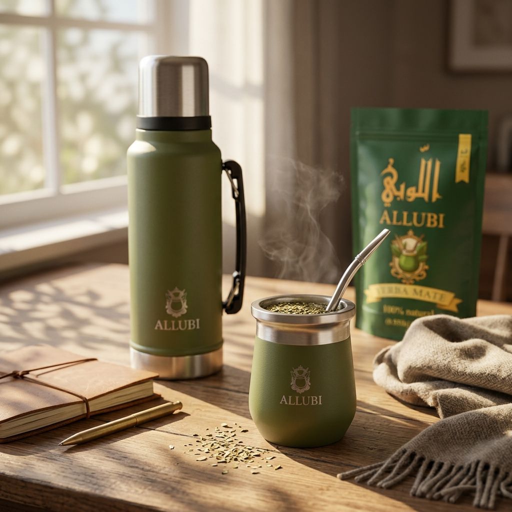 ALLUBI Yerba Mate Set – 1L Thermos, Mate Cup with Bombilla & 250g Yerba Mate