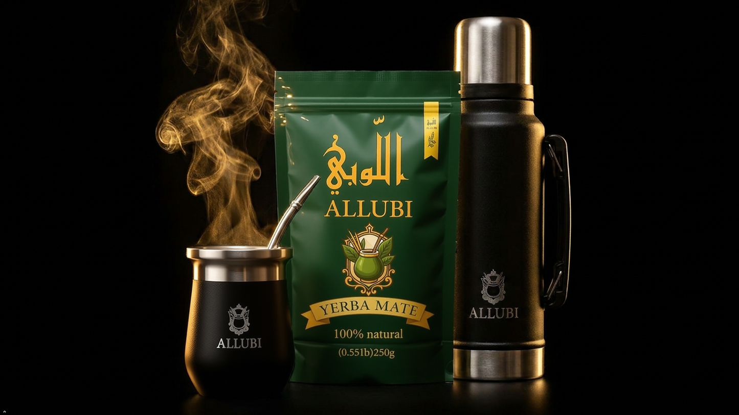 ALLUBI Yerba Mate Set – 1L Thermos, Mate Cup with Bombilla & 250g Yerba Mate