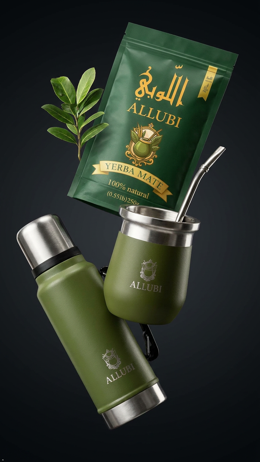 ALLUBI Yerba Mate Set – 1L Thermos, Mate Cup with Bombilla & 250g Yerba Mate